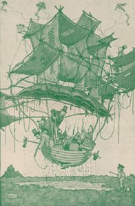 Ein sehr früher Typ eines Wasserflugzeugs bei einem Testflug von den Hampstead Ponds, um 1918-1919 von William Heath Robinson