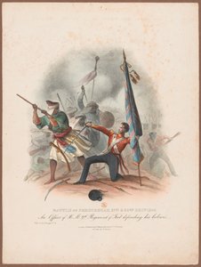 Schlacht von Ferozeshah, 21. & 22. Dezember 1845. Ein Offizier des HM 9. Regiments verteidigt seine Farben