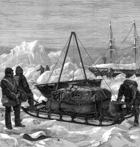 Vorbereitung auf eine Schlittenfahrt in der Arktis, 1875