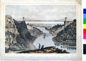 Clifton Hängebrücke, ca. 1864 (handkolorierte Lithographie auf Papier) von W. T. Webb
