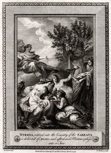 Myrrha, zurückgezogen ins Land der Sabäer, gebiert Adonis (1775) von W. Walker