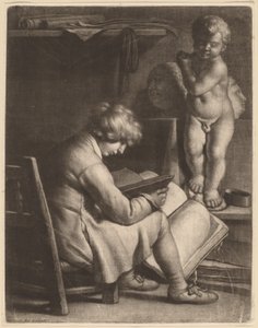 Junger Künstler mit einer Statue von Amor von Wallerant Vaillant