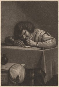Ein Mann schreibt an einem Tisch von Wallerant Vaillant after Adriaen Brouwer