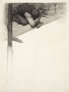 Vignette: Mann, der auf einem Gerüst kauert von Walter Appleton Clark