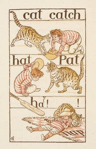 Ein Junge spielt mit einer Katze. Illustration in 