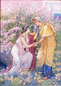 Demeter freute sich, denn ihre Tochter war an ihrer Seite, Illustration aus Die Geschichte Griechenlands, 1930er Jahre von Walter Crane