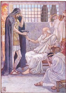 Er trank den Inhalt, als wäre es ein Schluck Wein, Illustration aus Die Geschichte Griechenlands, 1930er Jahre von Walter Crane