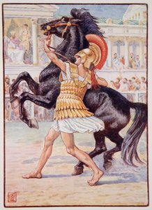 Er rannte auf das Pferd zu und ergriff die Zügel, Illustration aus 
