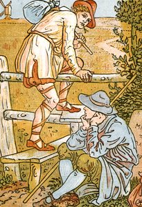 Jog On, Jog On, Liedillustration aus Pan-Pipes, A Book of Old Songs, Newly Arranged and with Accompaniments by Theo. Marzials, veröffentlicht in London von George Routledge & Sons, 1884
