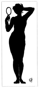 Silhouette einer nackten Frau, die einen Spiegel hält