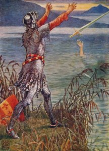 Sir Bedivere wirft das Schwert Excalibur in den See, 1911 von Walter Crane