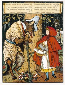 Rotkäppchen (Begegnung mit dem Wolf) - von John Lane, Walter Crane