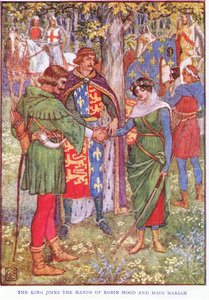 Der König verbindet die Hände von Robin Hood und Maid Marian, ca. 1920