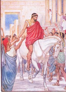 Die Menge begrüßte ihn mit lautem Jubel, Illustration aus Die Geschichte Griechenlands, 1930er Jahre von Walter Crane