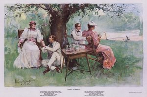 Die Müßigkeit der Liebe: zwei Paare entspannen sich im Schatten unter einem Baum im Garten