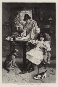 Frühstück beendet, das Tischgebet wird gesprochen (Gravur) von Walter Granville Smith