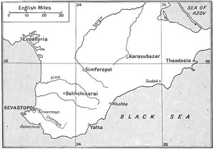 Karte des Gebiets, in dem der Krimkrieg in den 1850er Jahren ausgetragen wurde, ca. 1920