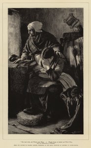 Männer müssen arbeiten, und Frauen müssen weinen, obwohl Stürme plötzlich und Wasser tief sind, und die Hafenbar stöhnt von Walter Langley