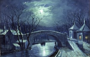 Redcote-Brücke, Armley, bei Mondlicht von Walter Linsley Meegan