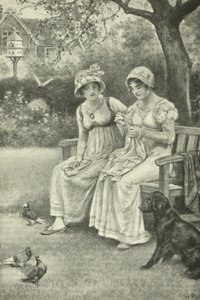 Jane Austen beim Nähen mit ihrer Schwester Cassandra im Pfarrgarten von Walter Paget