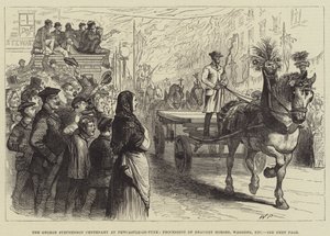Das George-Stephenson-Jubiläum in Newcastle-on-Tyne, Prozession von Zugpferden, Wagen usw. von Walter Paget
