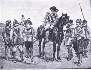 Typen von Cromwells Soldaten, Illustration aus The History of the British People, veröffentlicht von Waverley, ca. 1940