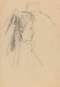 Kopf und Büste eines Mädchens im Profil nach rechts, Kopf eines Mannes, frontal dahinter von Walter Richard Sickert