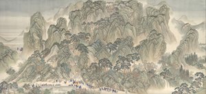 Die Südliche Inspektionstour des Kangxi-Kaisers, Schriftrolle Drei: Jinan bis Berg Tai, datierbar auf 1698 von Wang Hui