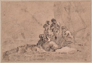 Gruppe von Fischern am Meeresufer