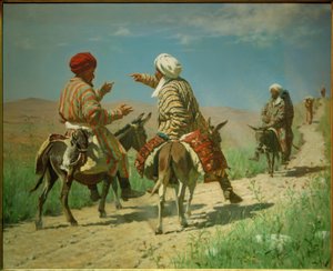 Mullah Ramin und Mullah Kerim im Streit auf dem Weg zum... von Wassili W. Werestschagin