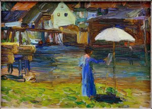 Kallmünz – Gabriele Münter beim Malen I von Wassily Kandinsky