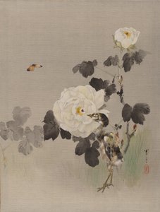 Rosen, junger Vogel und ein Schmetterling, ca. 1887