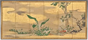Blumen und Bäume der vier Jahreszeiten (rechter Bildschirm) von Watanabe Shiko