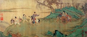 Der Student Chang verabschiedet sich von seiner Geliebten Ying Ying am Ruhepavillon (Detail) von Wen Zhengming