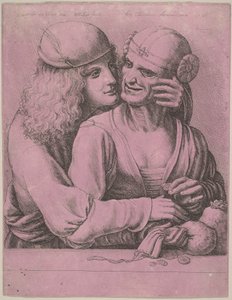 Ein junger Mann streichelt eine alte Frau, 1646