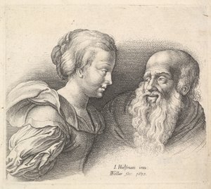 Ein alter Mann und ein Mädchen, nach Hulsman, 1635 von Wenceslaus Hollar