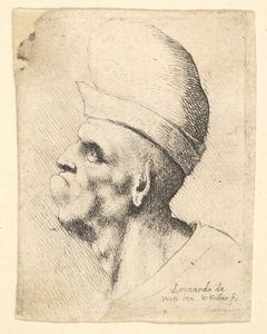 Büste eines deformierten Mannes mit einem knolligen Hut im Profil nach links, 1625-77