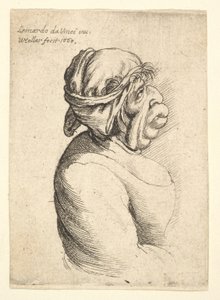 Büste einer Frau mit vorstehendem Mund, die ein tief ausgeschnittenes Kleid und ein um den Kopf gebundenes Tuch trägt von Wenceslaus Hollar