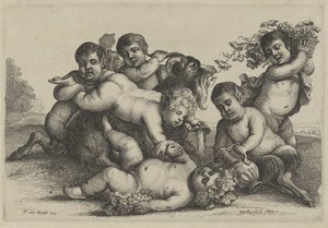 Drei Jungen, zwei Satyrn, ein Bacchant und eine Ziege