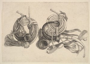 Fünf Jagdhörner von Wenceslaus Hollar