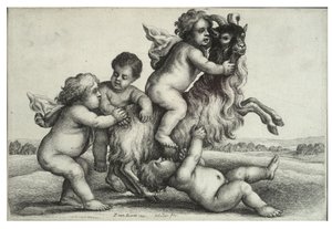 Vier kleine Jungen und eine Ziege von Wenceslaus Hollar