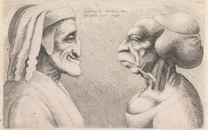 Groteske Profile eines Mannes und einer Frau, die sich gegenüberstehen von Wenceslaus Hollar