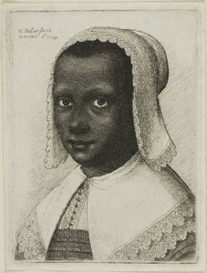 Kopf einer schwarzen Frau mit Spitzenkopftuch von Wenceslaus Hollar