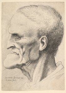 Kopf eines alten Mannes mit ausgeprägtem Kinn, kurz geschnittenem Haar und offenem Mund, 1625-77