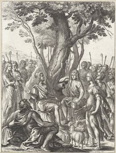 Hirte Meliboeus beurteilt das Spiel der Hirten Corydon und Thyrsis