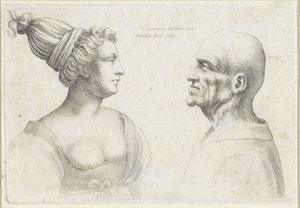 Köpfe eines kahlen Mannes und einer Frau mit Turban
