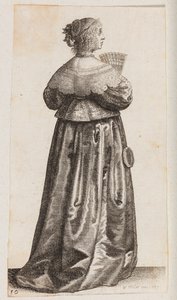 Frau mit einem Fächer und einem Spiegel, von hinten gesehen