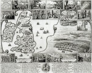 Karte des Bürgerkriegs in England und Ansicht von Prag, 1632