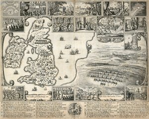 Karte der Britischen Inseln und Illustrationen historischer Ereignisse des 17. Jahrhunderts, ca. 1659 von Wenceslaus Hollar