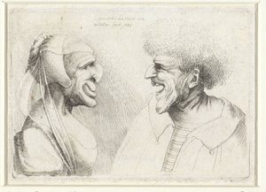 Missgestaltete Köpfe eines lachenden Mannes und einer Frau mit Haube von Wenceslaus Hollar